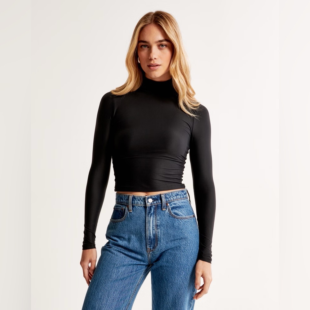 Abercrombie & Fitch Soft Collection Black Mock Neck Long Sleeve Top | Size M